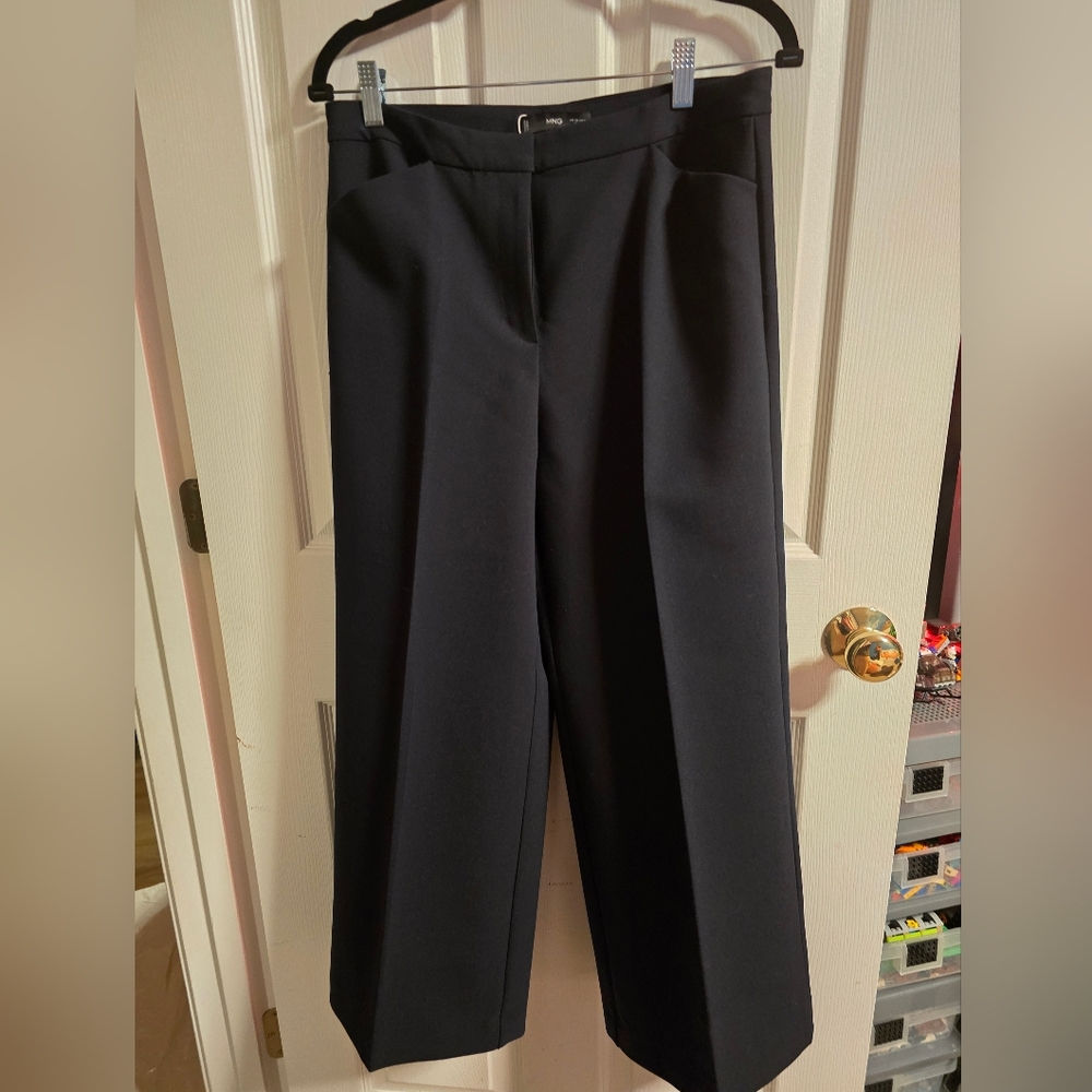 MANGO Women's Mid-Rise  Wide Leg Suit Trousers Pants NWT, petite 6/38, Black